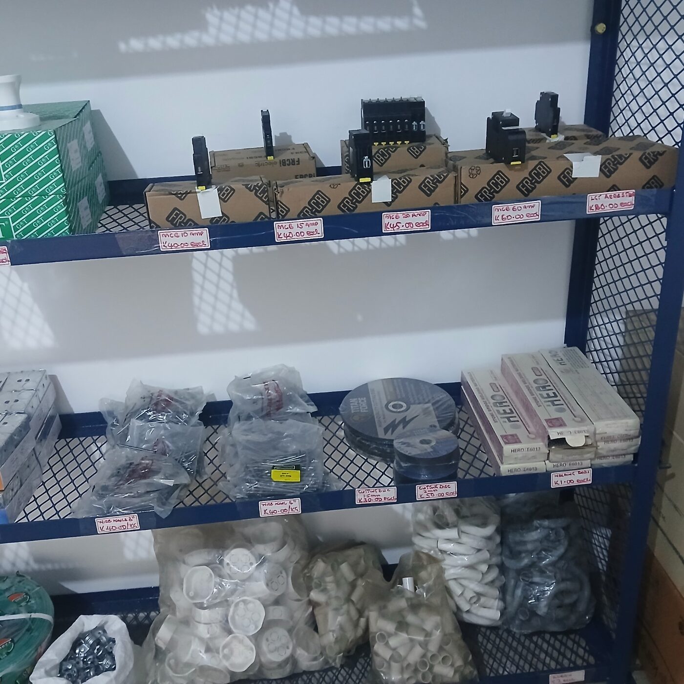 Electrical fittings, protection devices and installation accessories displayed at the EMVL Luwingu outlet