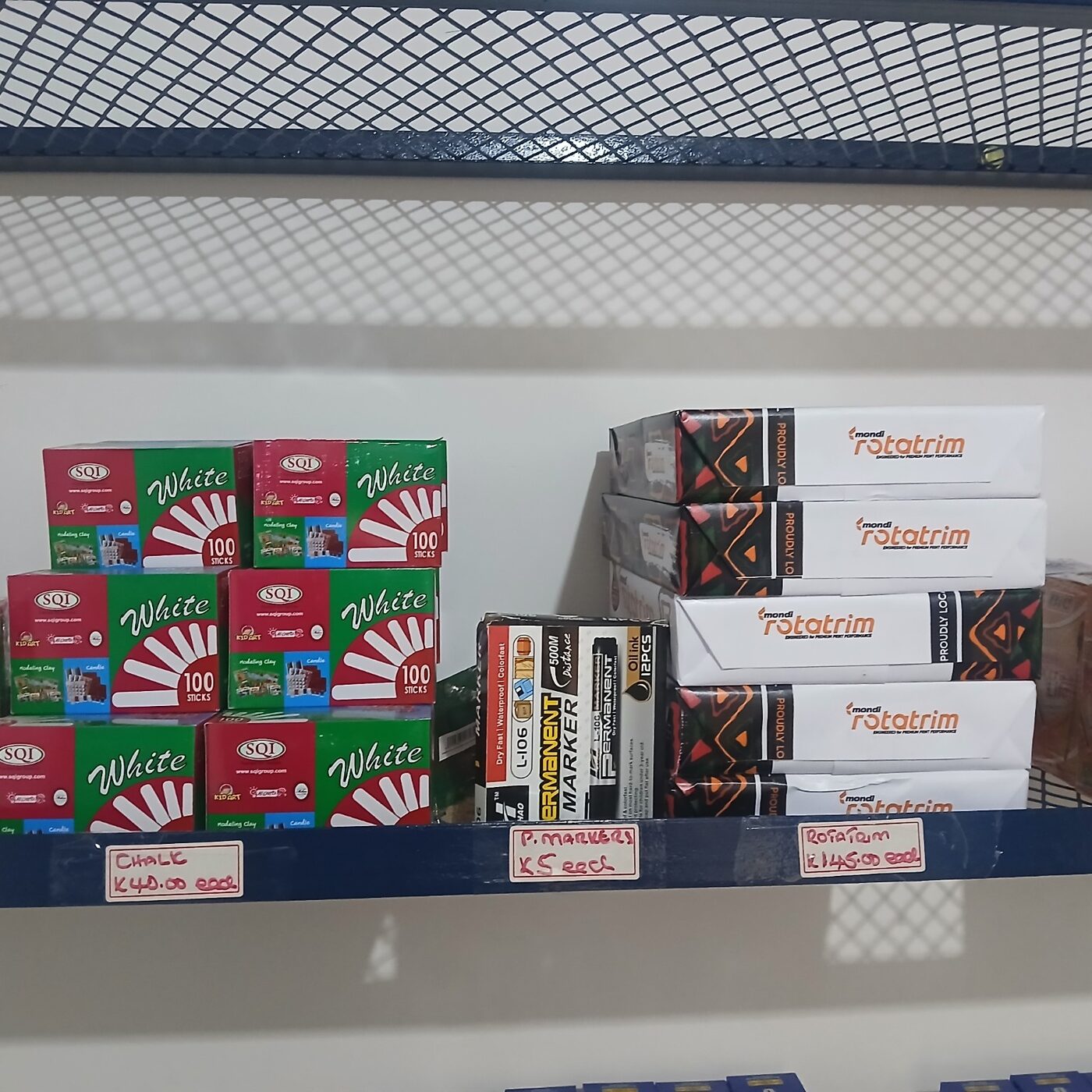 Exercise books, markers and everyday stationery displayed at the EMVL Luwingu outlet